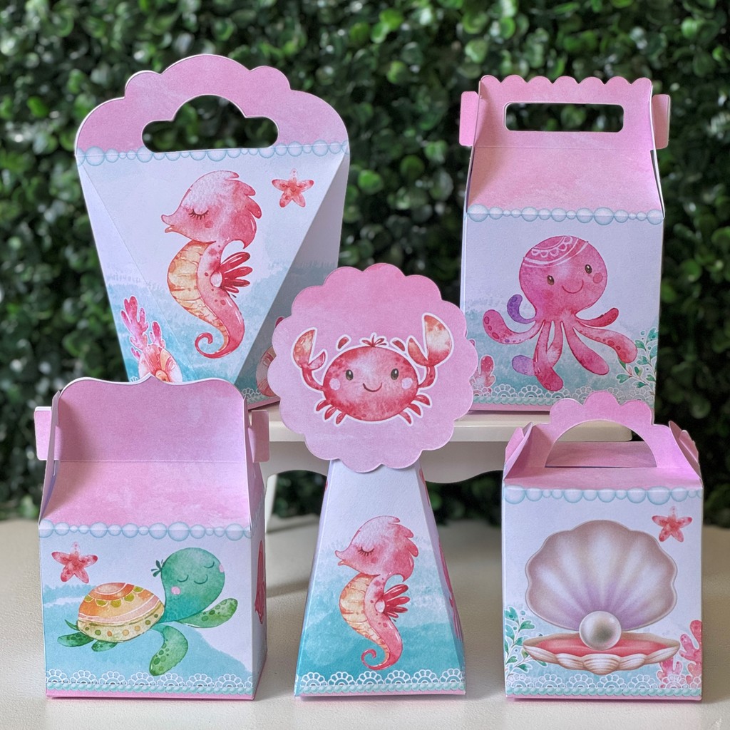 Caixinhas Fundo do Mar MENINA - PEGUE E MONTE - PRONTA ENTREGA kit festa lembrancinhas aniversario decoração