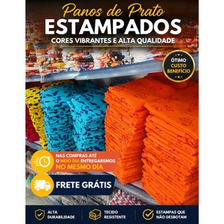 Panos De Prato estampado Branco Kit de 10 unidades a Pronta Entrega Com Binha 60x35