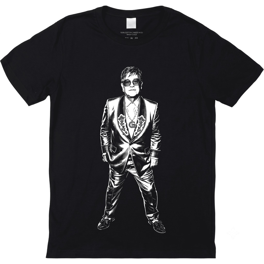 Camiseta Masculino Camiseta Elton John Estampado Camisa 100% Algodão Feminino Plus Size Oversized Envio Rápido