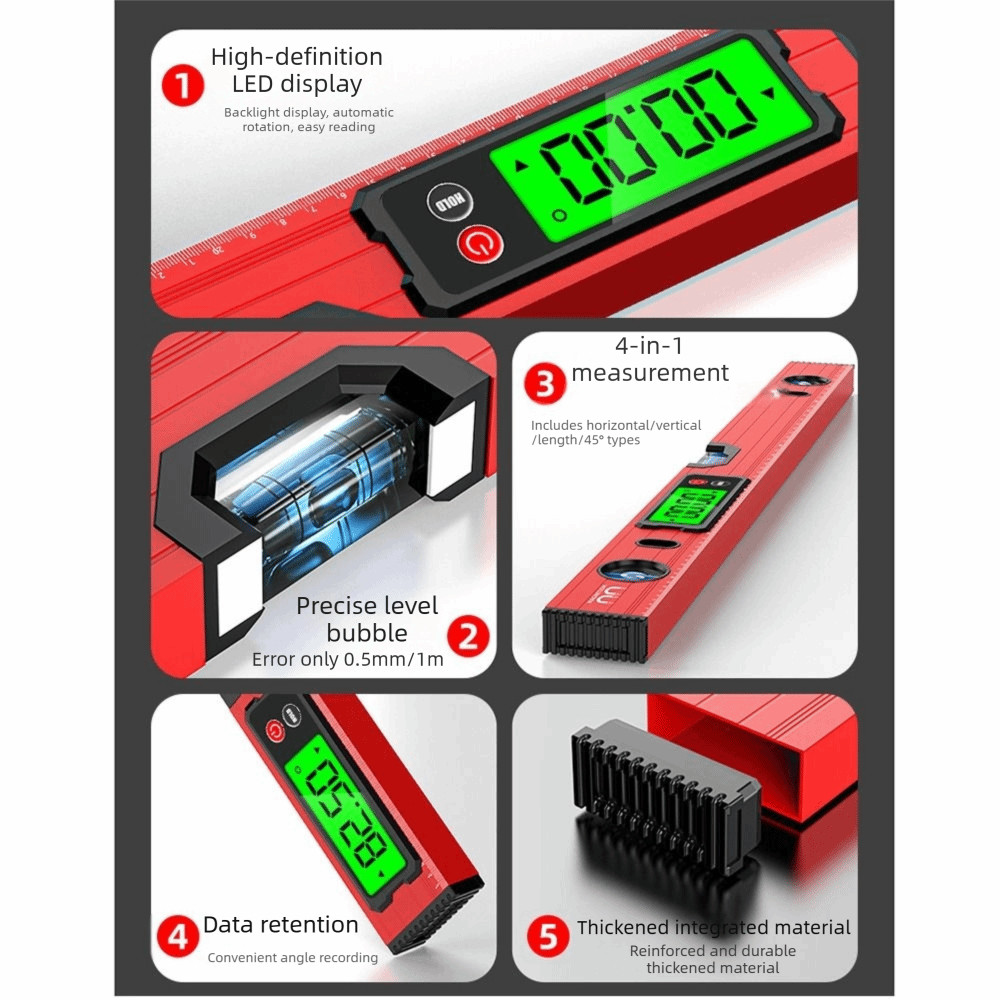 Régua De Nível Digital ANHENGXIN , Medidor De Ângulo De Liga De Alumínio De 30/40/50/60/80/100 Cm , Display LCD — imagem 2 de 2