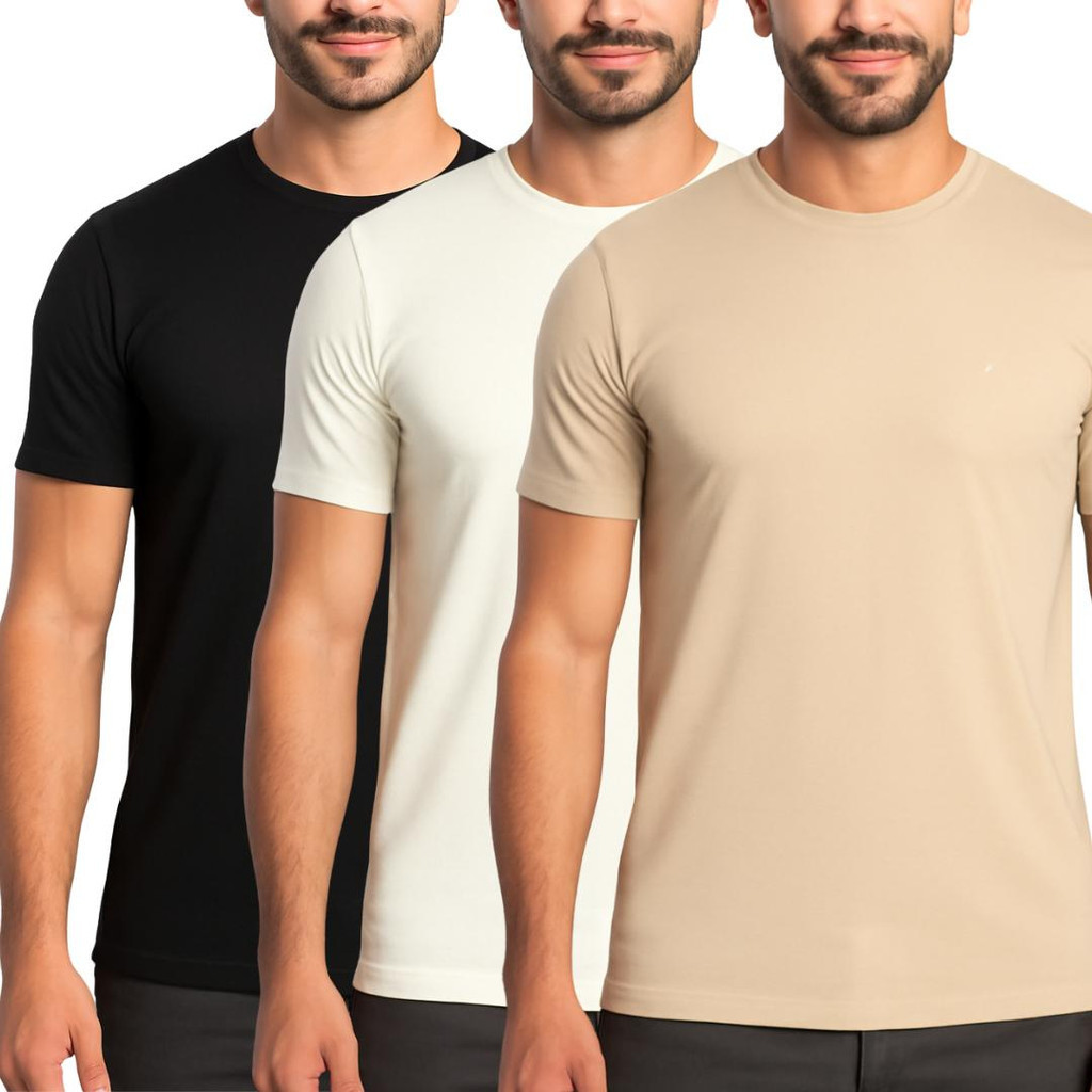 Kit 3 Camisetas Básicas Masculinas 100% Algodão Moda Casual Dia A Dia Academia Trabalho Streetwear