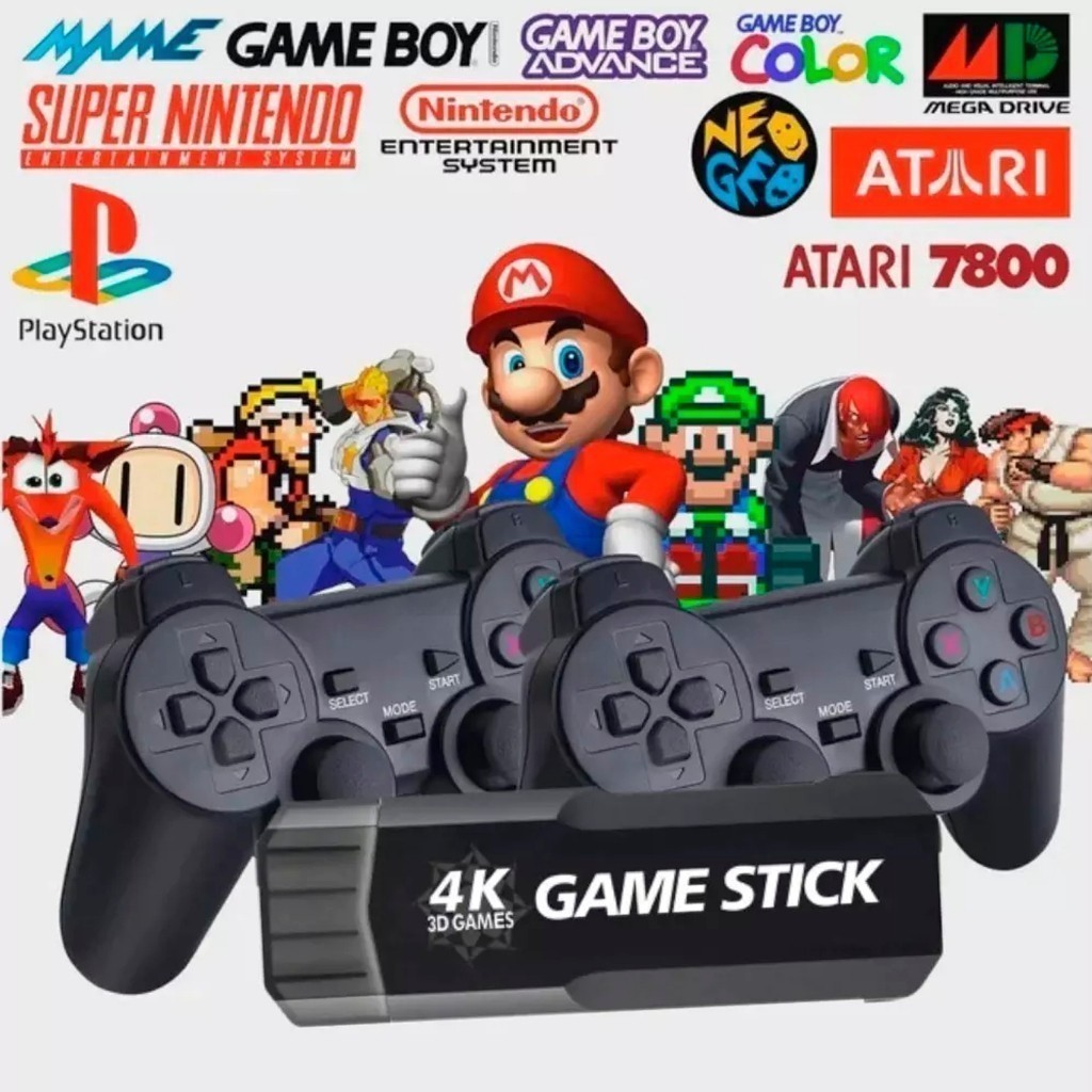 KIT Game Stick GD10 4K 64GB Console Retro Presente| 40000+ Jogos 40 Simuladores | 2 Controles Sem Fio para TV
