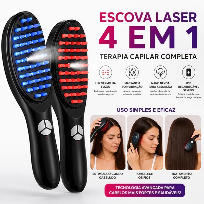 Escova Massageadora com Laser 4 em 1  Tratamento Capilar e Antiqueda Airer.br