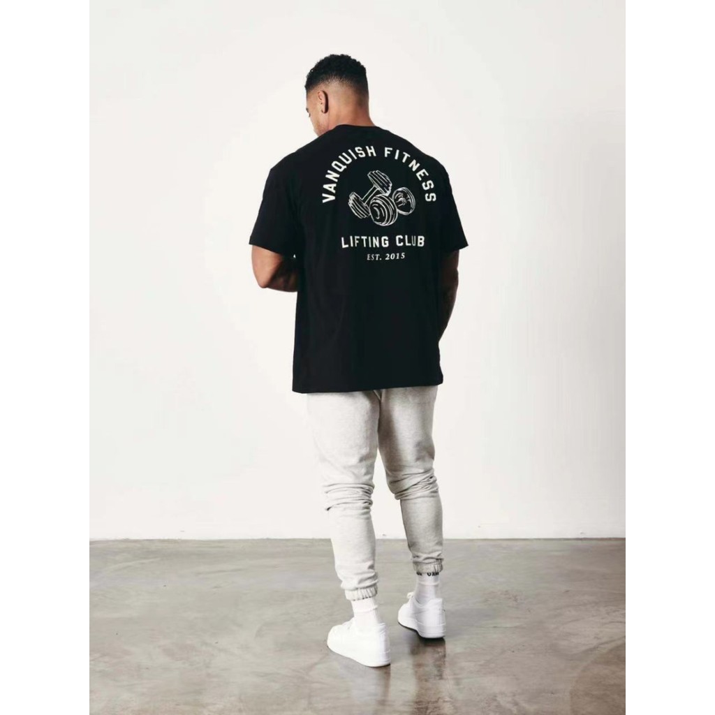 VQ Haltere Manga Curta Algodão Penteado Fitness Musculação Homens Mulheres Camiseta Esportes Lazer Respirável Confortáve