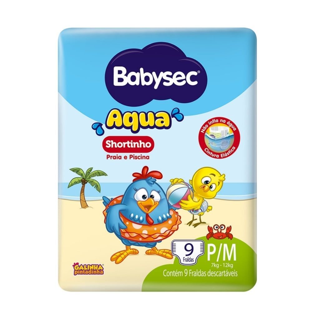 Fralda Babysec Shortinho Praia e Piscina Tamanho P/M com 9 Unidades Descartáveis