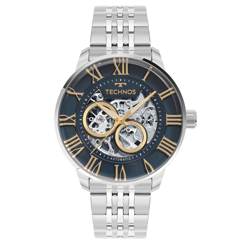 Relógio Technos Masculino Automático Skeleton Prata - G3265AS/1A
