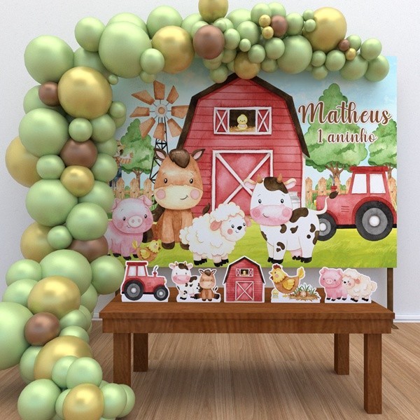 Kit Ouro Personalizado Festa Aniversário Fazendinha Aquarela Decoração Cenários