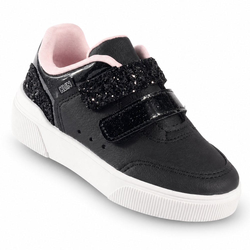 Tênis Infantil Feminino Klin Sky Casual Calce Fácil Velcro e Brilho Preto com Glitter · foto 2