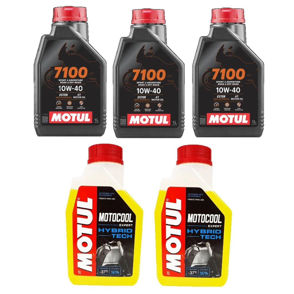 KIT TROCA DE OLEO MOTO 3X MOTUL 7100 10W40 + 2X MOTOCOOL EXPERT -37o ANTICONGELANTE YAMAHA MT 07