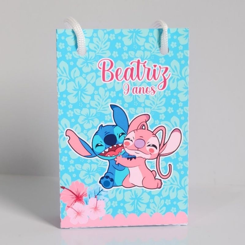 SACOLINHA PERSONALIZADA STITCH E ANGEL LEMBRANCINHA FESTA INFANTIL ANIVERSARIO DE MENINO - P