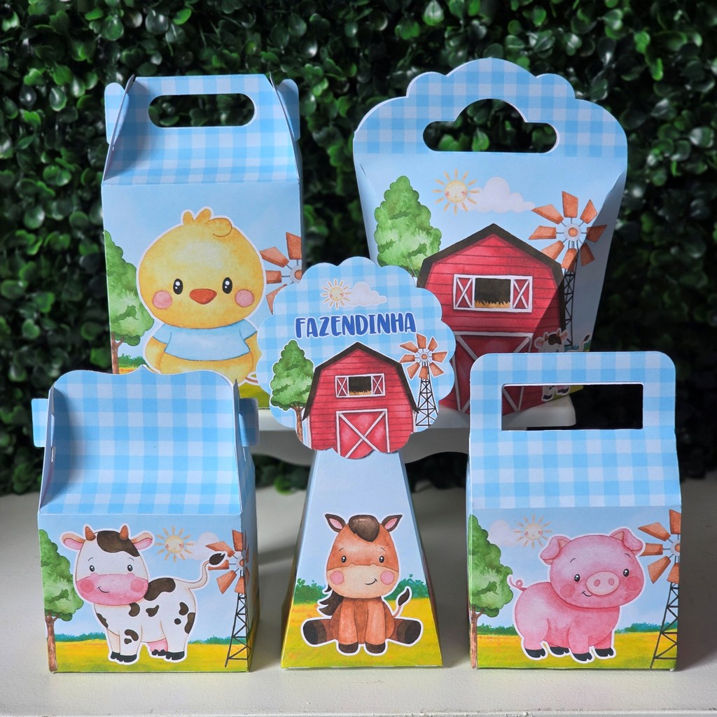 Kit Caixinhas FAZENDINHA AZUL para festa infantis lembrancinhas aniversario mimos decoração personalizados do tema