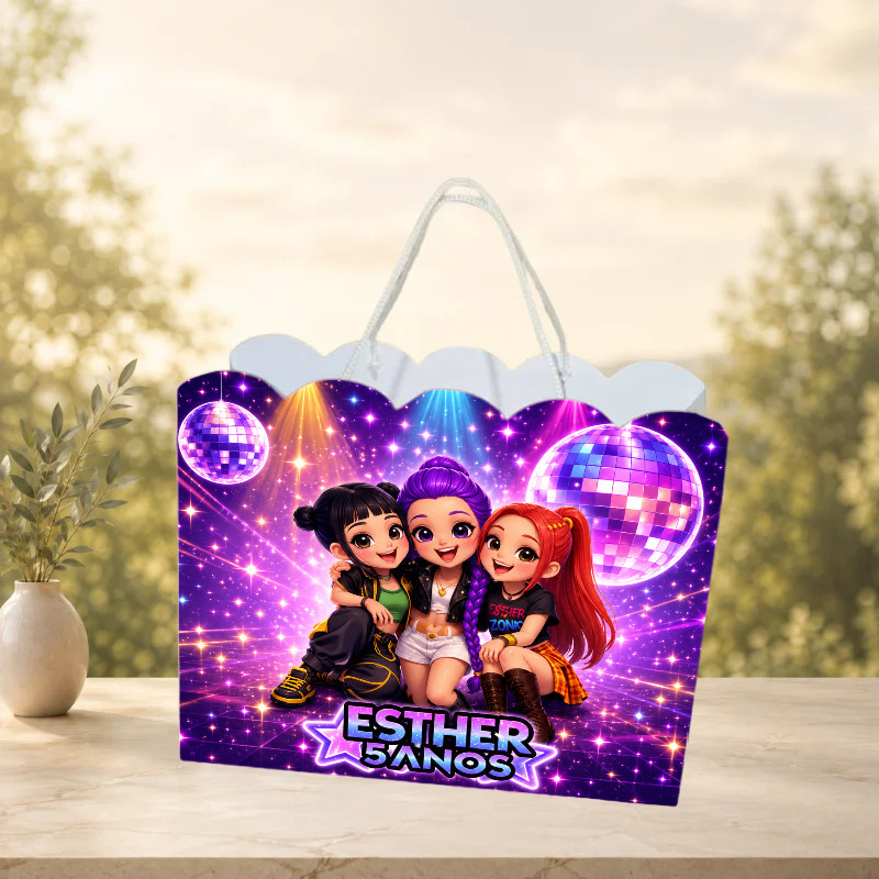 Sacolinha Guerreiras do K-Pop Personalizada com Nome e Idade Pegue e Monte Lembrancinha de Aniversário | Festa Infantil