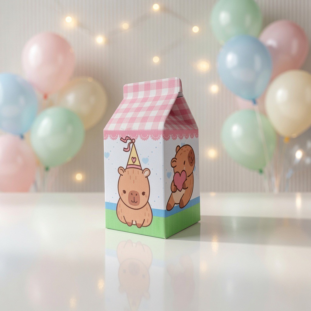 Caixinha CAPIVARA ROSA | Caixa Milk Personalizada   | Mimos Aniversário Lembrancinhas Personalizados Kit Festa