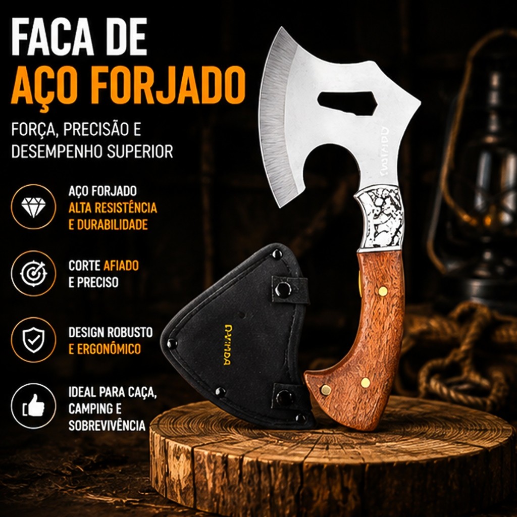 Machadinha de Aço Forjado Artesanal Profissional Com Bainha Cabo Ergonômico Churrasco Açougue