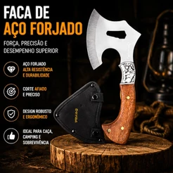 Machadinha de Aço Forjado Artesanal Profissional Com Bainha Cabo Ergonômico Churrasco Açougue