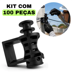 Kit 100 Peças Supa Ancoragem 3X1 Suporte Preto Plástico Dielétrico Passagem Roldana Cabo Drop