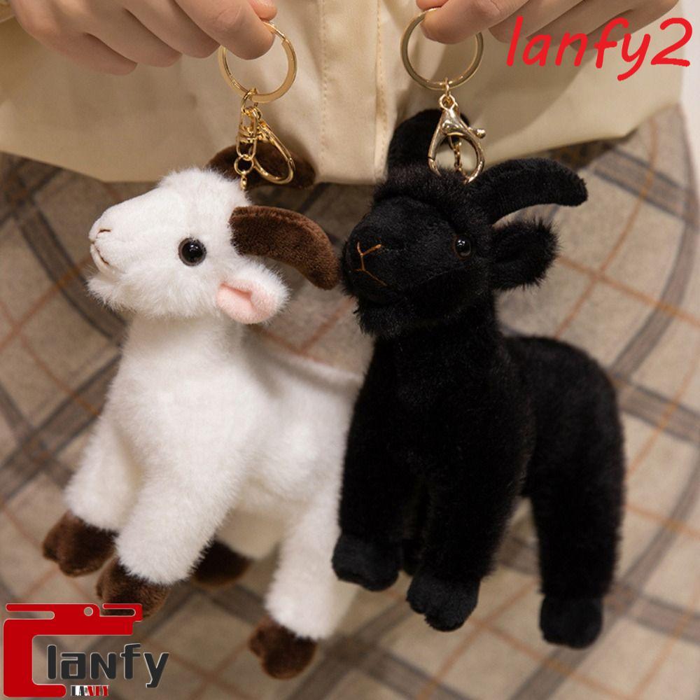 LANFY Mini Brinquedo De Pelúcia De Cabra Em Pé , Pingente Realista Branco De Sim