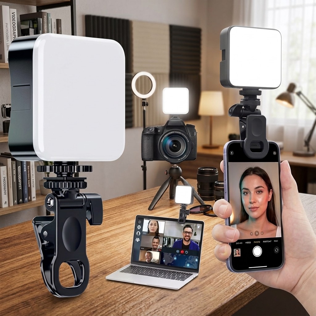 Mini Led Portátil Com Suporte Clipe Para Vídeos E Lives