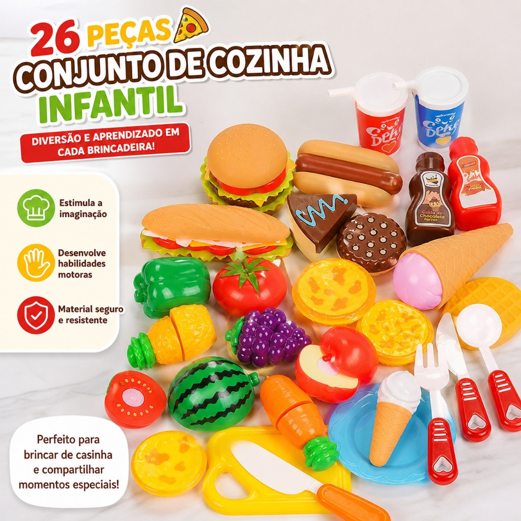 26 Pçs Brinquedo Conjunto de Cozinha de Pizza Infantil Simulação Frutas Legumes Educativo Brincar Casinha Presente Natal