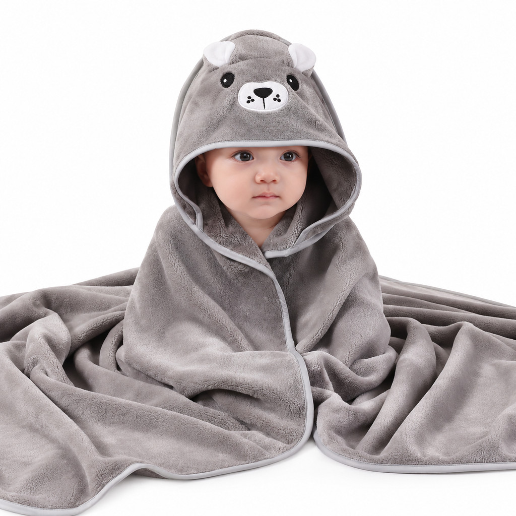 Toalha de Banho para Bebê com Capuz Bichinhos Super Macia Felpuda 82x82cm