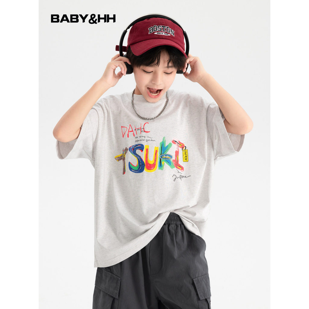 Meninos verão estilo coreano Graffiti camiseta de manga curta 2026 novo estilo juventude crianças solto gelo meia manga 