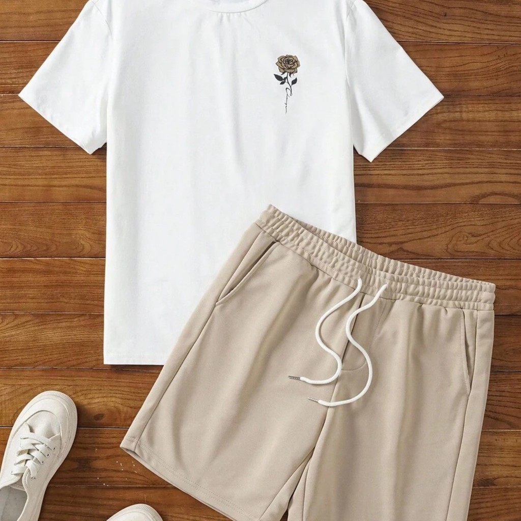 Conjunto Masculino Camiseta 100% Algodão Premium Bermuda Linho Casual Confortável Verão Urbano Juvenil Estiloso Moderno