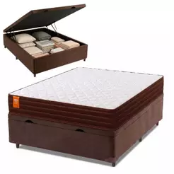 Cama Box Baú Casal Colchão Molas Qatar 138x188x63cm Marrom / Branco - Suporta até 200Kg po