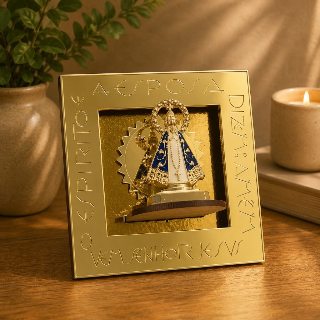 Nicho Nossa Senhora Aparecida 10x10cm em MDF com Acrílico Dourado Decoração Religiosa