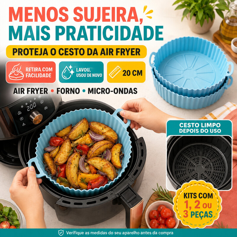 Conjunto 1/2/3 Forma De Silicone Para Air Fryer Forno Microondas Fritadeira Assadeira Reutilizável Antiaderente Flexível