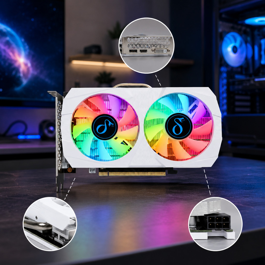 Placa de Vídeo AMD Radeon RX580 8GB GDDR5 256 Bits Aitek White RGB Dual Fan HDMI DisplayPort DVI PCIe 3.0 x16