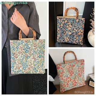 Bolsa Tote Jacquard ANHENGXIN , De Lona Com Estampa Floral De Tecido Portátil Retrô Flor Hanfu Nas Axilas