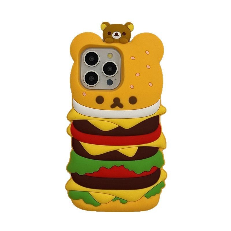 Iphone14 Apple 13 urso 16 chassi dos desenhos animados 15promax hambúrguer 12 conjuntos adequados para fácil 11 mãos tri