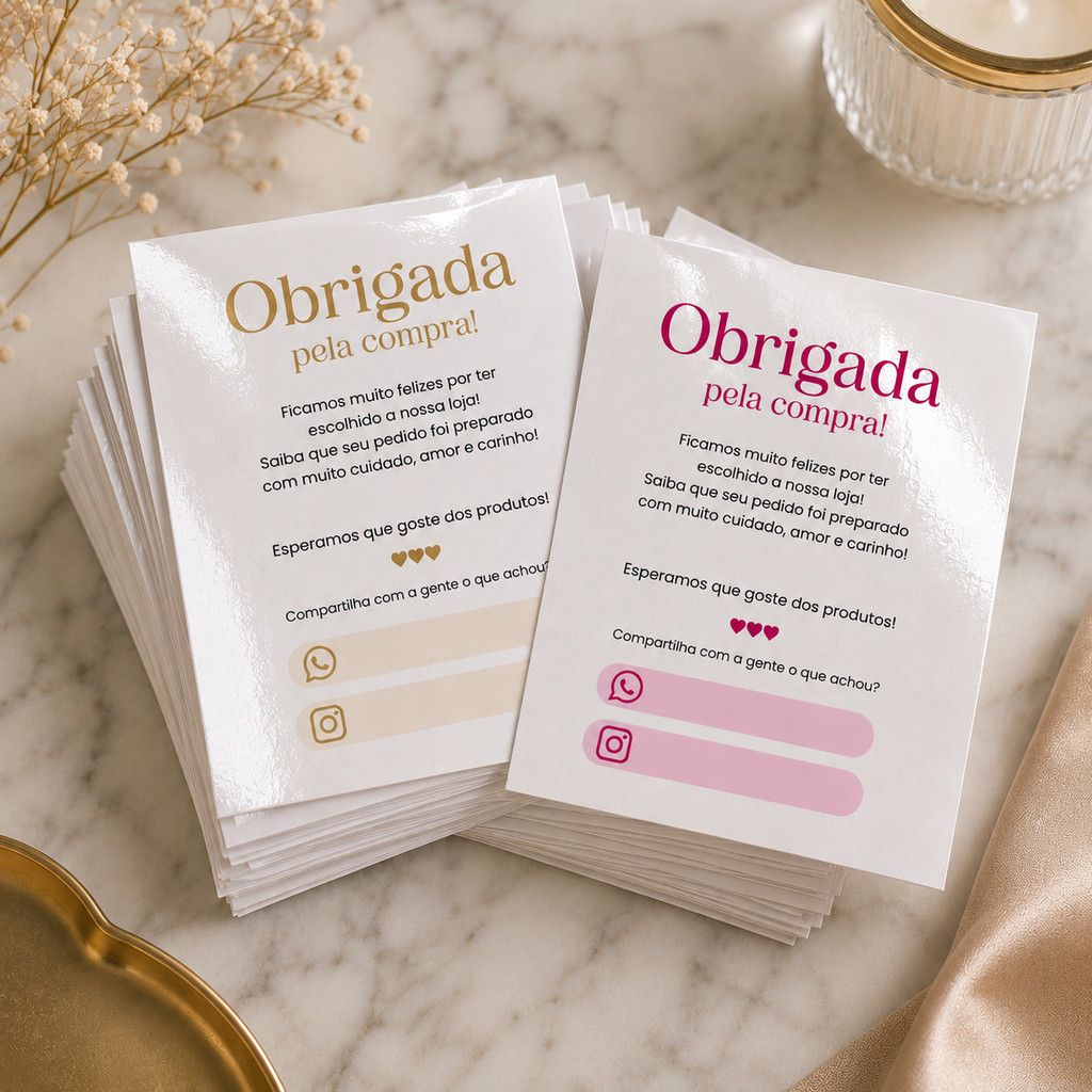 Cartões de Agradecimento ao Cliente 8x9cm | Obrigada pela compra