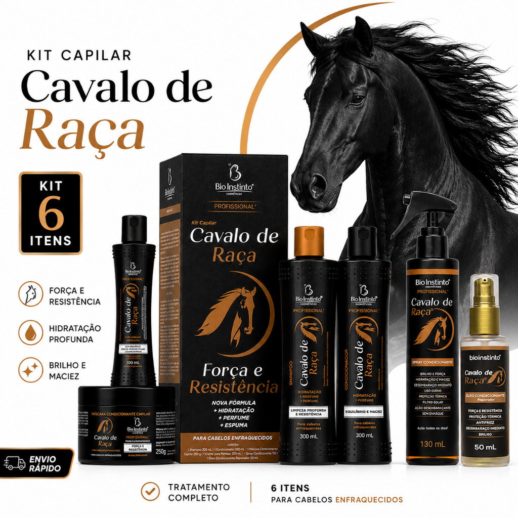 Kit shampoo e condicionador máscara Leave In Protetor termico óleo para cabelo Antiqueda e Crescimento Cavalo de Raça