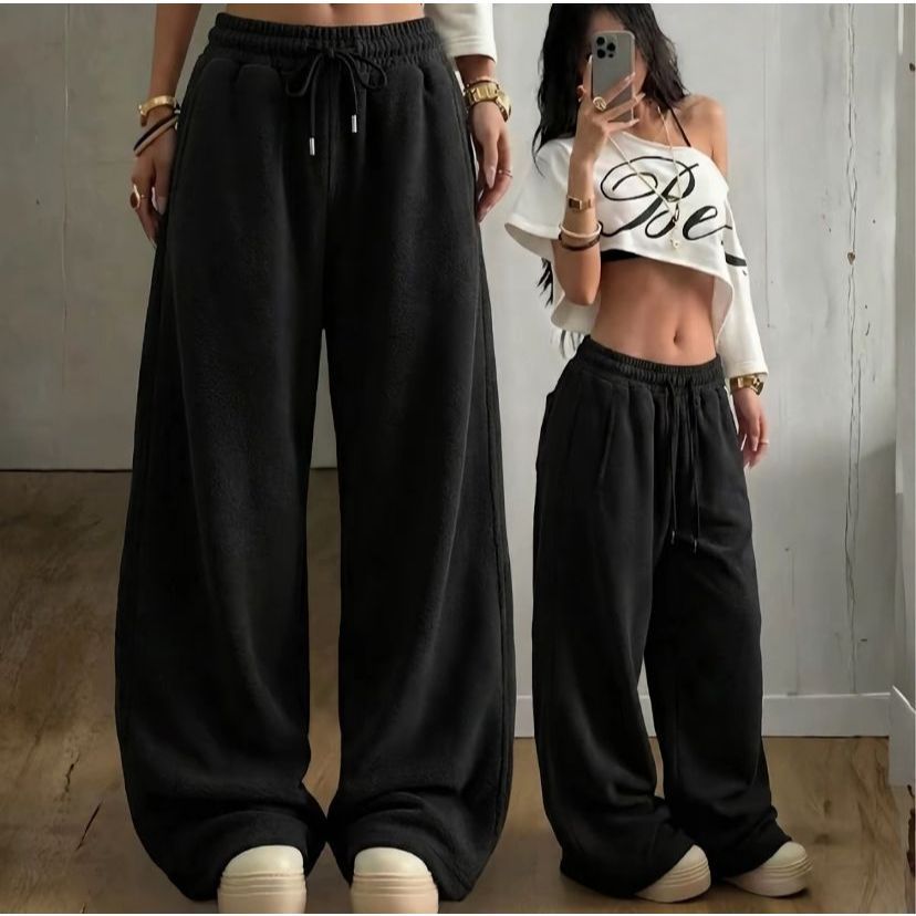 Calça Wide Leg Moletom Feminino Masculino Unissex Lisa Largona Estilo Streetwear Dia a Dia Academia Moda Gringa
