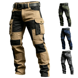 100% algodão europeu americano Cross-Border Amazon masculino bloco de cores tático Multi-bolso macacão ao ar livre calça