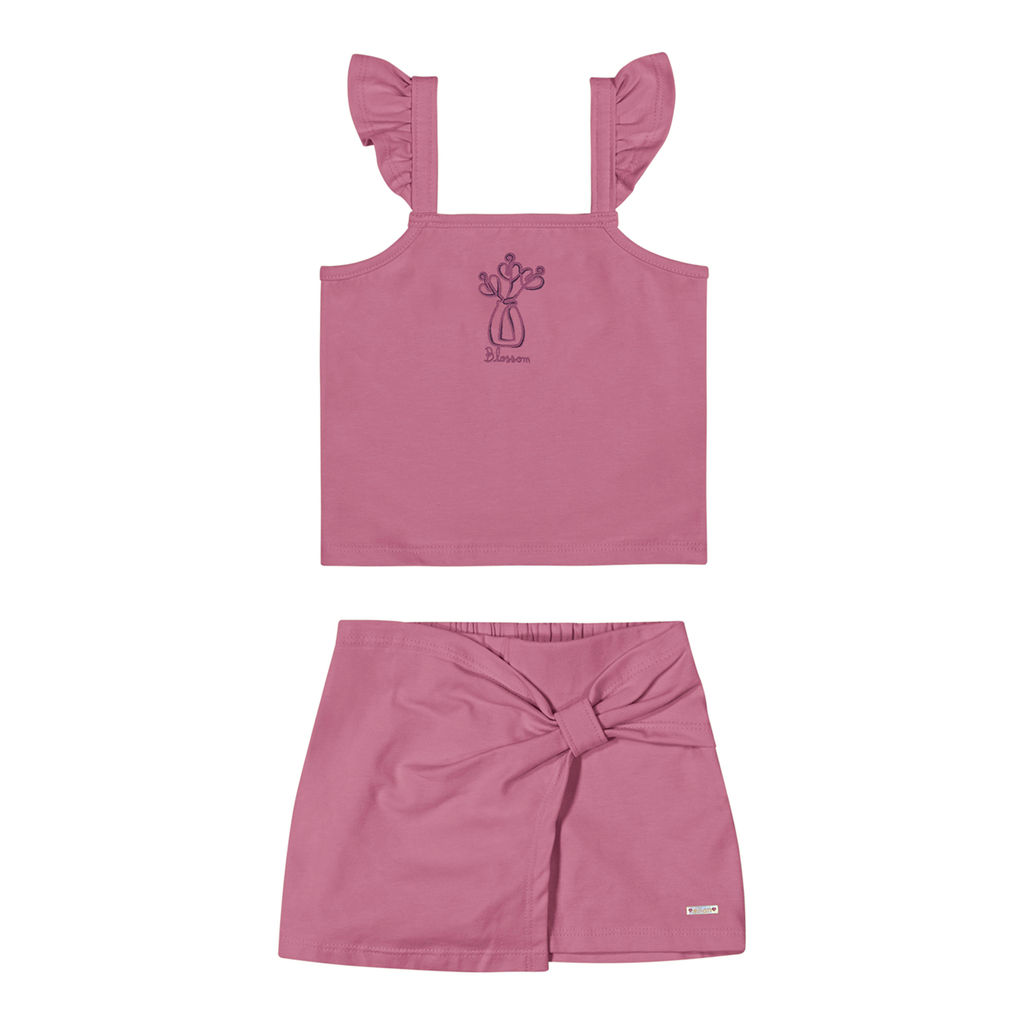 Conjunto Infantil Menina Flores em Puff Elian Rosa