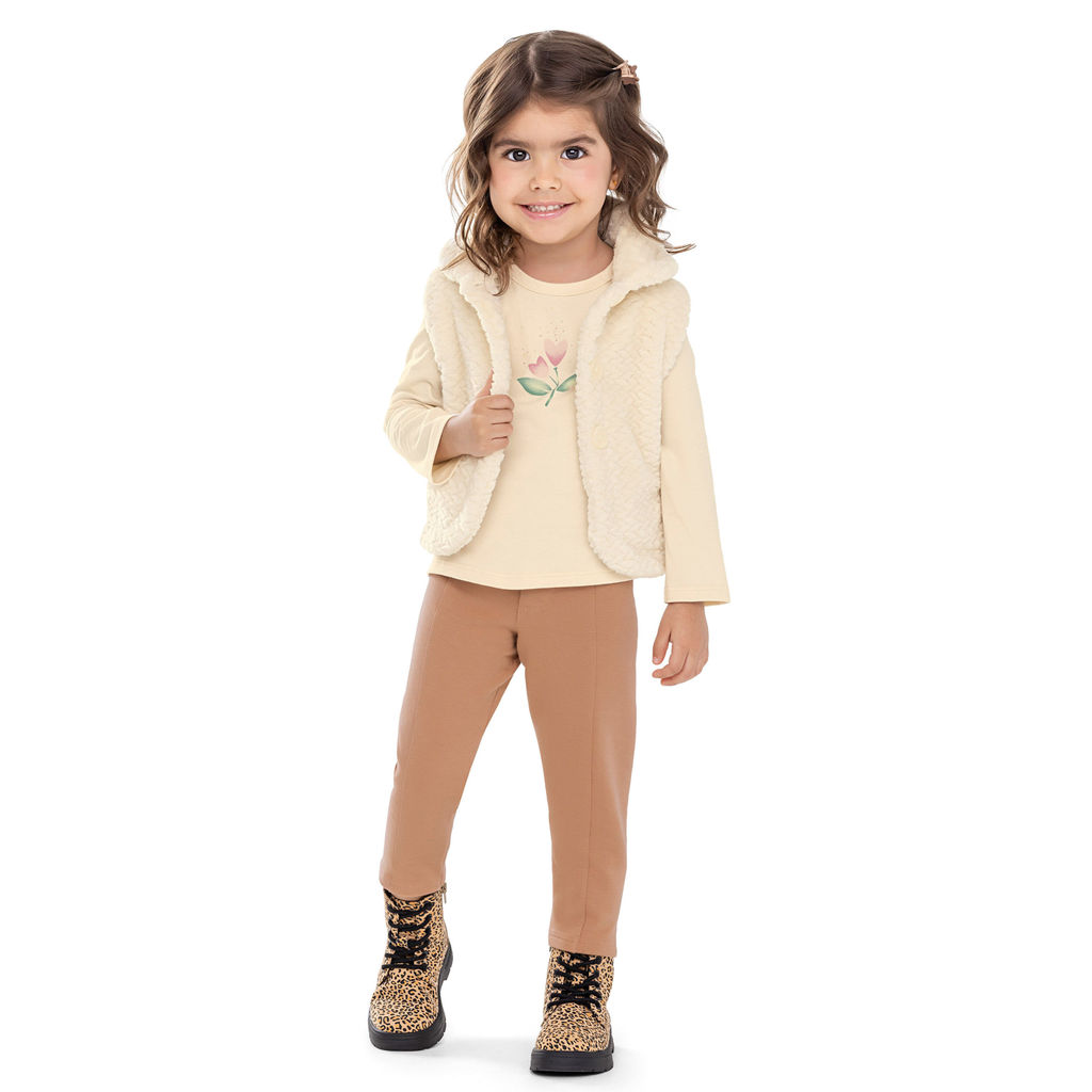 Conjunto Infantil Menina Colete Pelúcia Colorittá Bege