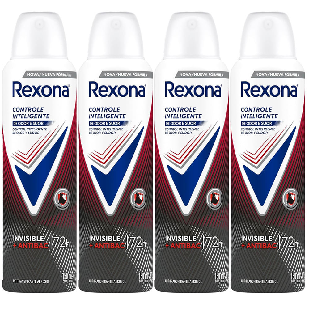 Kit Desodorante Aerosol Rexona Antibacterial + Invisible 150ml - 4 Unidades