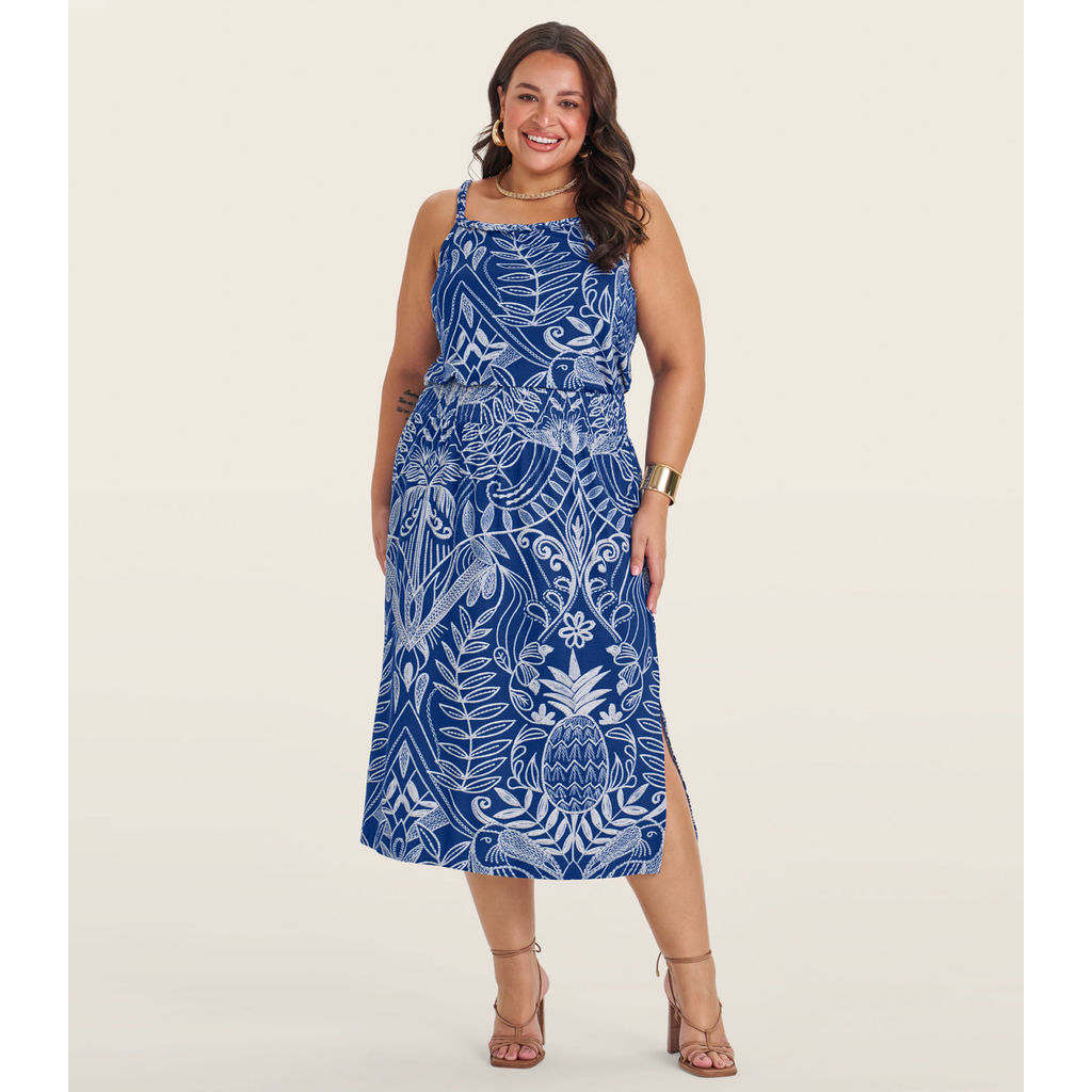 Blusa de Alça Plus Size Feminina Secret Glam Azul
