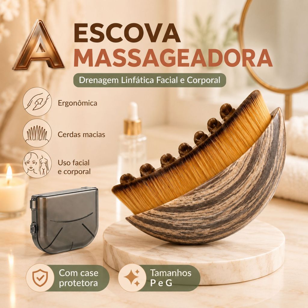 Escova para Drenagem Linfática Facial Corporal Massageadora