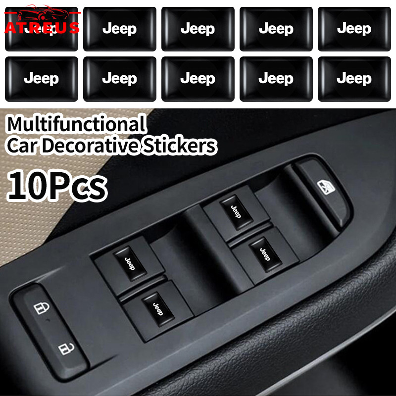 10 Pçs Jeep Adesivo Logo Carro Quadrado 3D 10x18mm Decorativo Para Jeep Renegade Compass Wrangler JK Willys