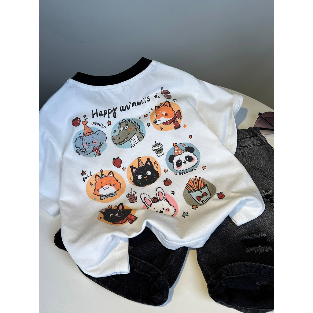 Crianças dos desenhos animados Animal camiseta meninos verão fino algodão camiseta bebê verão bonito de manga curta topo