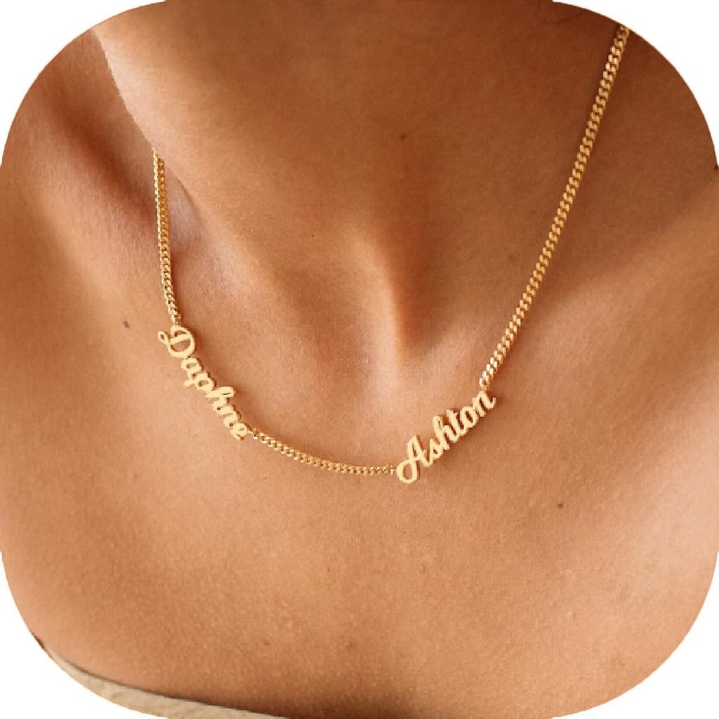 Colar com Nome Banhado a Ouro 18K Personalizado, Colar com Múltiplos Nomes Personalizados, Colar de Família com Nomes, C