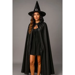 Fantasia de Bruxa Halloween com Capa Preta e Chápeu Terror Festas Carnaval Envio Rapido