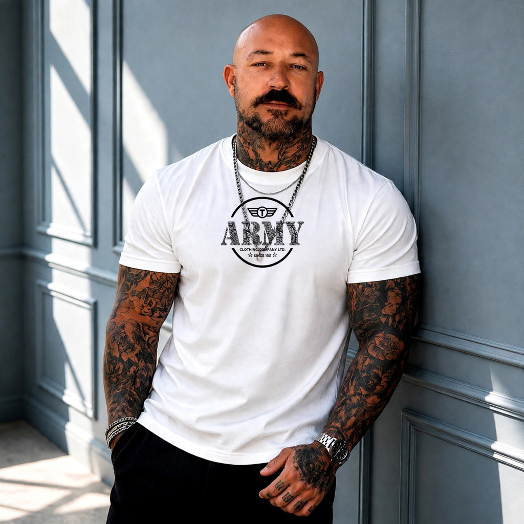 Camiseta Masculina Estampada Arm 2 100% algodão Malha Premium Tecido Casual t shirt Cross Esporte Exercício Fitness P