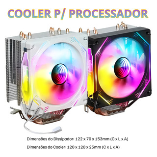 Cooler para Processador Revenger Hidráulico Cooler Fan CPU 4 Heatpipes LED RGB 3 Pinos Ventoinha 120mm Multi Intel AMD