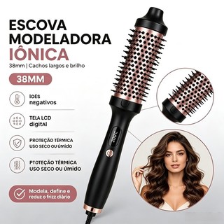 Escova Térmica 2 em 1 Alisadora e Modeladora de Cachos 38mm Bivolt com Íons 110–200°C vol…