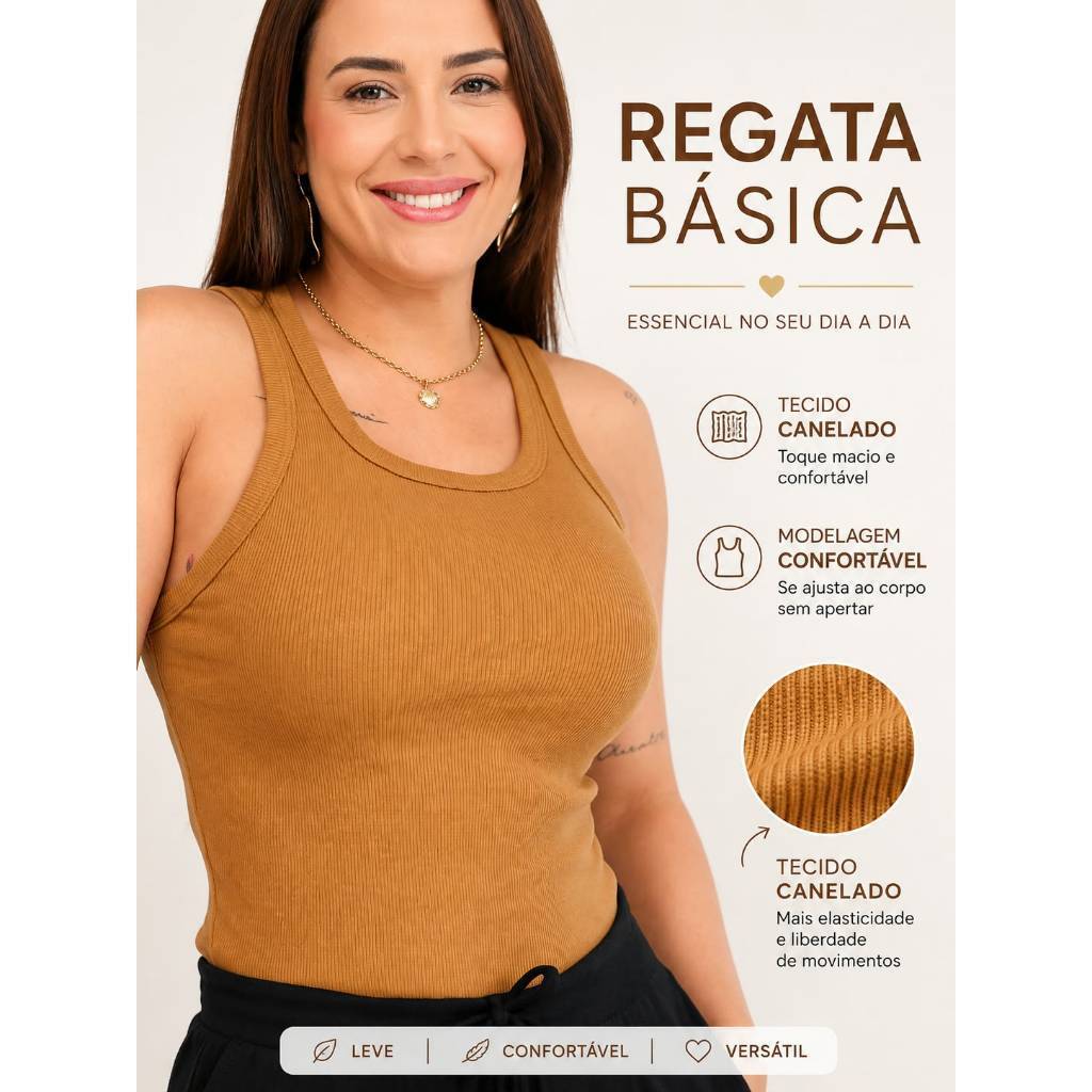 Regata Básica Ribana Canelada Algodão Elastano Premium Blusinha Feminina