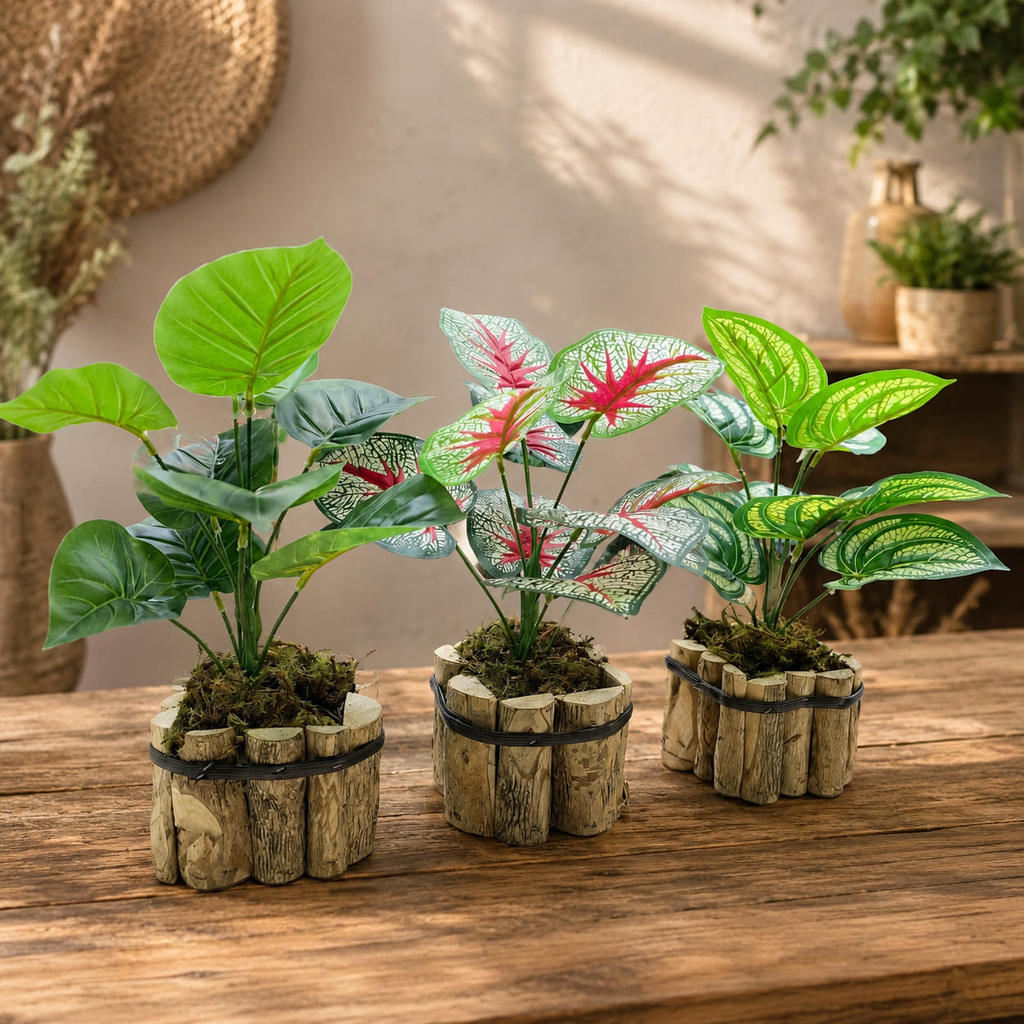 Vaso Arranjos Folhagem Artificial c/ Vaso e Musgo - Decoração de Mesa e Banheiro/007-10